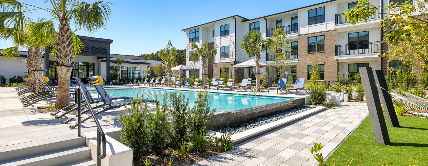 View of the pool and hammock garden 