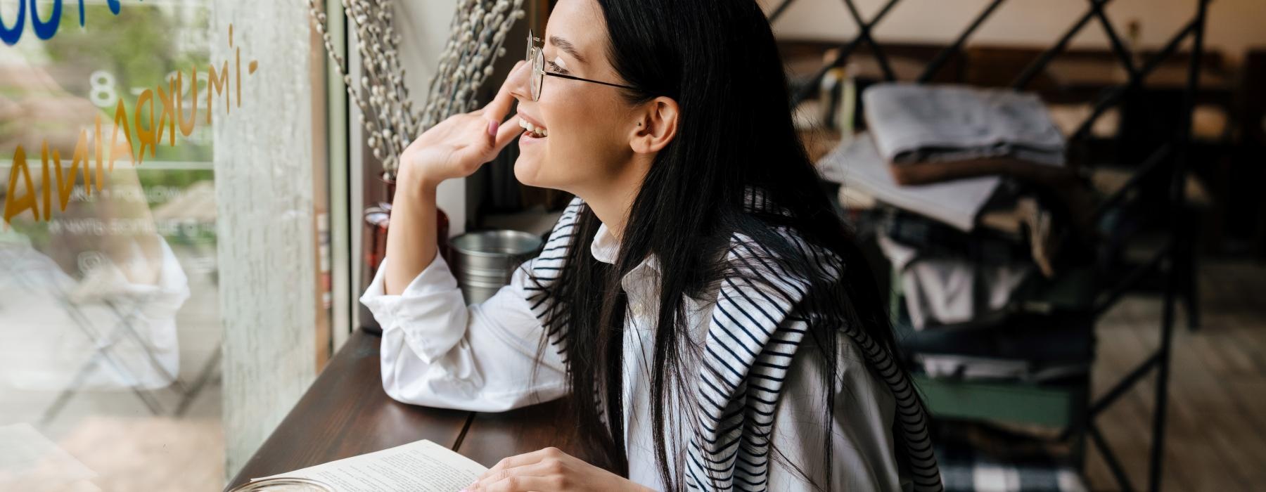 a woman reading a book